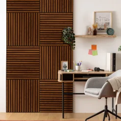 ATMOSPHERA Panneau décoratif tasseaux bois Colva - 60x60x2,1 cm - Effet noyer Hot