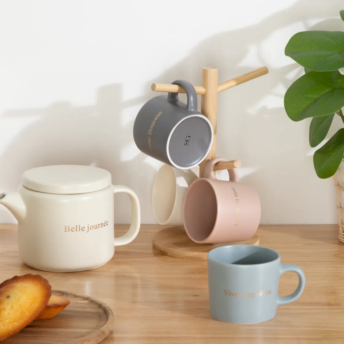 ATMOSPHERA Rack 4 mugs "Belle journée" New