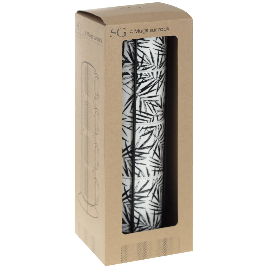 ATMOSPHERA Rack 4 mugs "Floral green" Outlet
