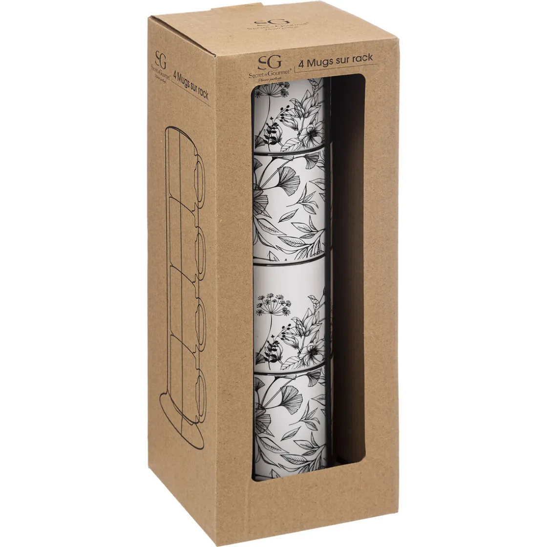 ATMOSPHERA Rack 4 mugs "White Floral"